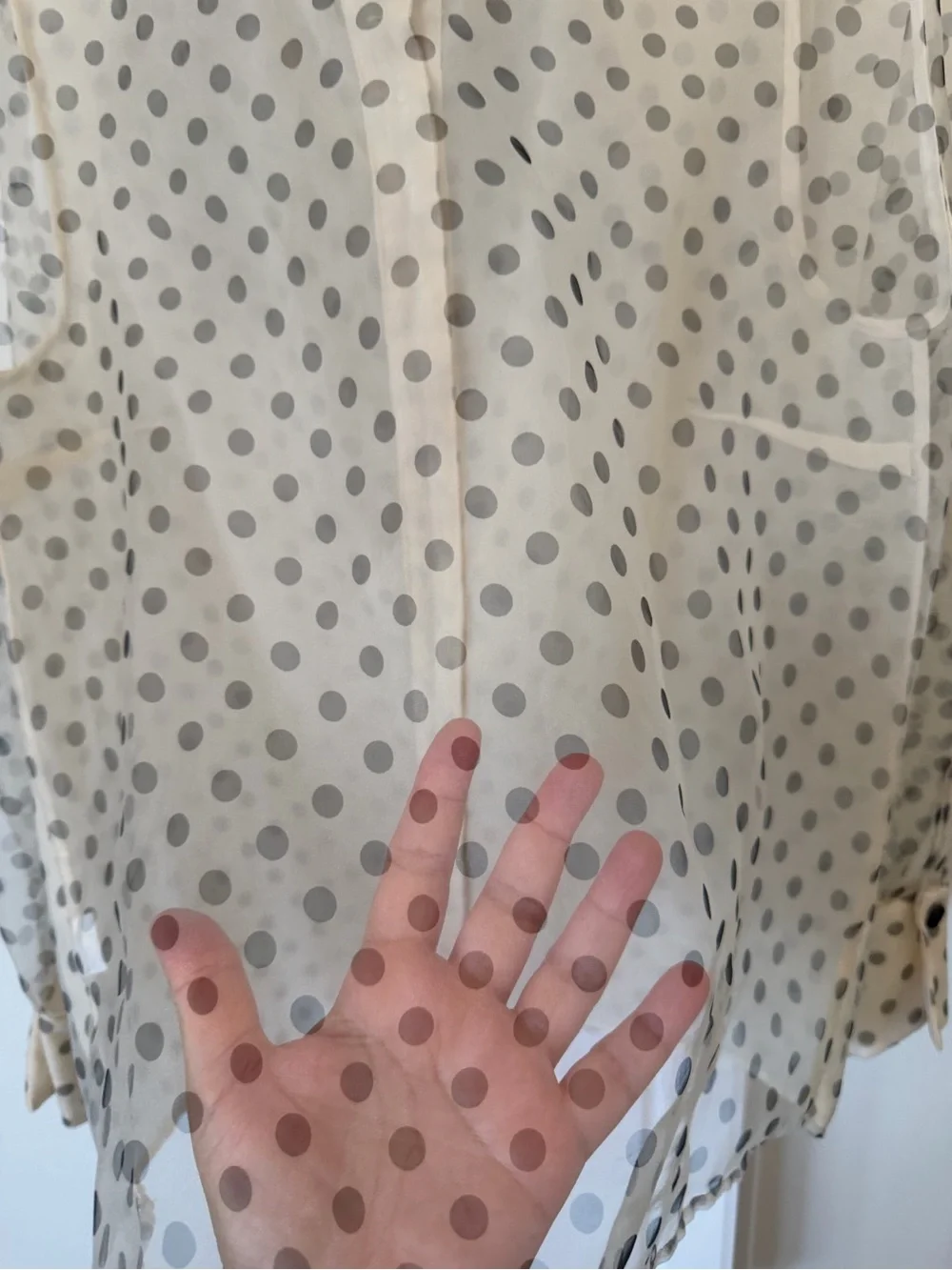 Zara Sheer Polka Dot Bow Tie Blouse - Black Dots on Cream